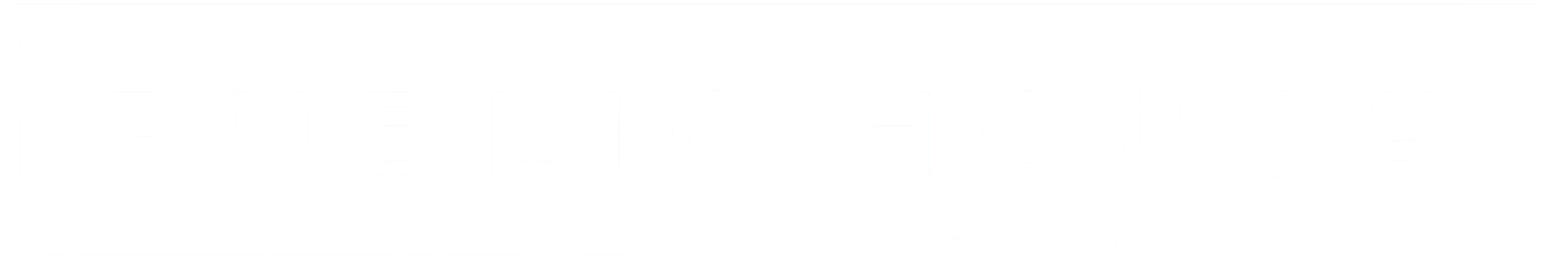 White rectangular sign with the words "PUBLIC HOUSE" in large letters and "ADIRONDACKS, NY" in smaller text in the bottom right corner.