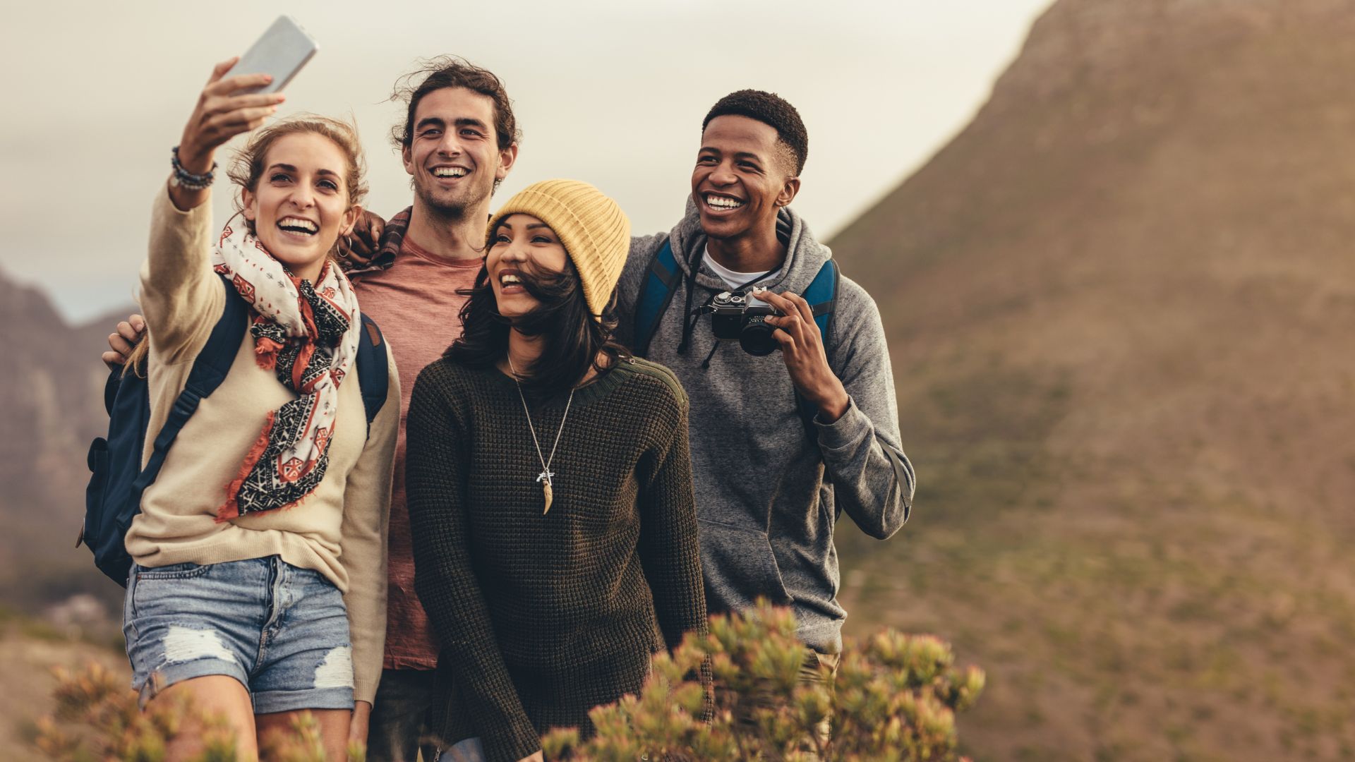 Group hiking selfie